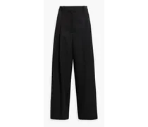 Pleated wool-blend twill wide-leg pants - Black
