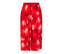 Cropped printed silk-crepe culottes - Red