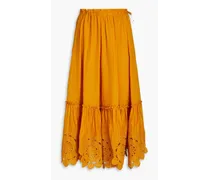 Embroidered ruffle-trimmed ramie wrap skirt - Yellow