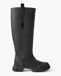 Ganni Grosgrain-trimmed -rubber knee boots - Black Black