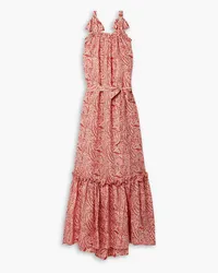 Hannah Aubrie belted paisley-print silk-habotai maxi dress - Pink Pink