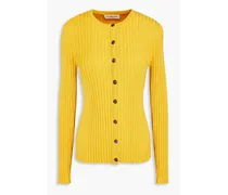 Ribbed metallic merino wool-blend cardigan - Yellow
