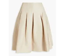 Pleated mélange linen-blend twill mini skirt - Neutral