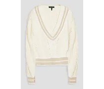 Brandi striped cable-knit cotton-blend sweater - White