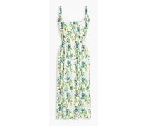 Giovanna floral-print cotton-blend Swiss-dot seersucker midi dress - Green