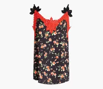 Lace-trimmed floral-print satin-crepe camisole - Black
