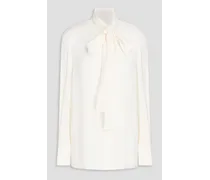 Pussy-bow silk-crepe blouse - White