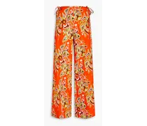 Printed cotton-poplin wide-leg pants - Orange
