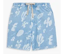 Printed denim drawstring shorts - Blue