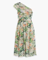 Mikael Aghal One-shoulder ruffled printed gauze dress - Green Green