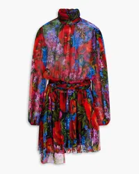 Dolce & Gabbana Belted pleated floral-print silk mini dress - Multicolor Multicolor