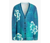 Tie-dyed ribbed-knit cardigan - Blue