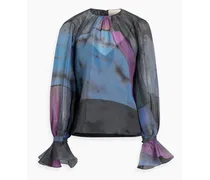 Ruffled printed organza blouse - Blue