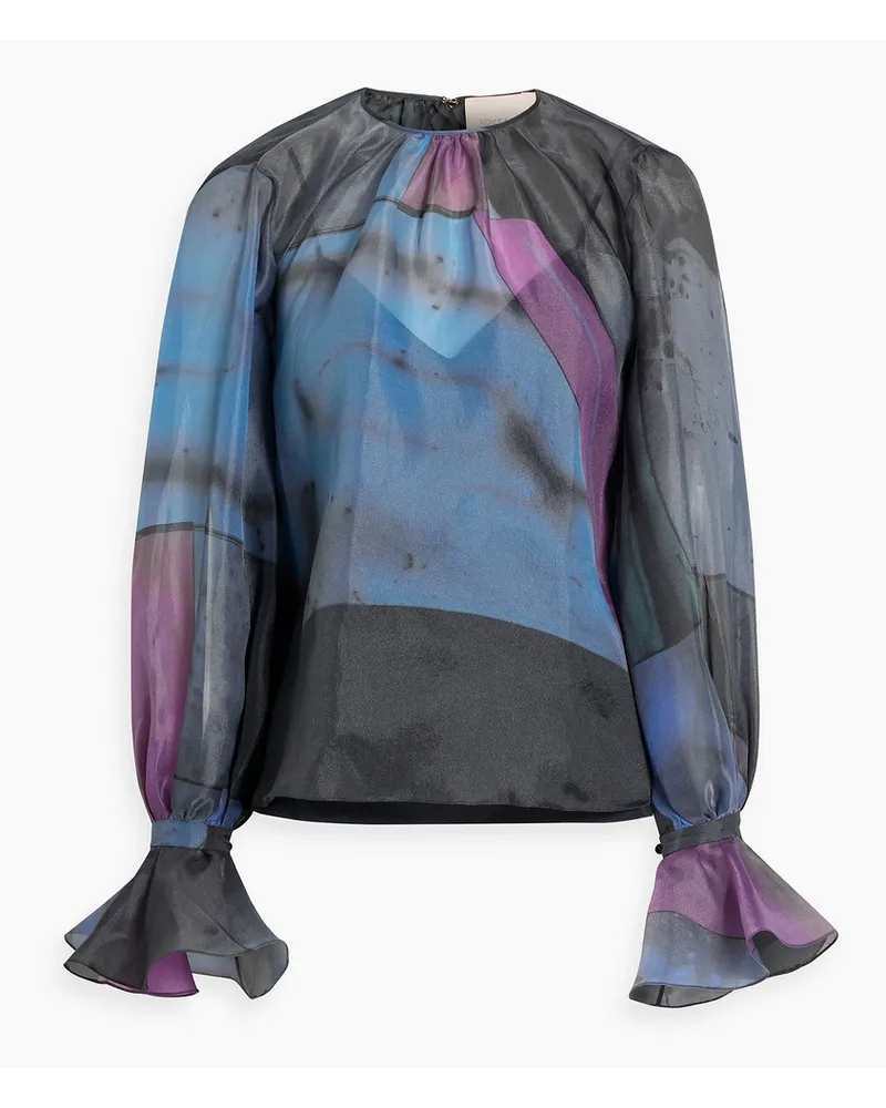 Roksanda Ilincic Ruffled printed organza blouse - Blue Blue