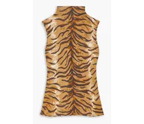 Tiger-print silk-satin turtleneck top - Brown