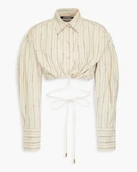 Jacquemus Cropped embellished striped cotton-jacquard shirt - Neutral Neutral