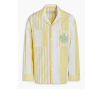 Striped printed cotton-seersucker shirt - Yellow