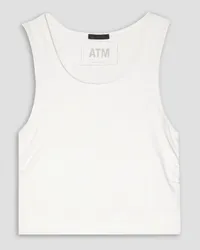 ATM Cropped ruched stretch-Pima cotton-jersey tank - White White