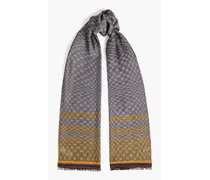 Frayed printed cotton-blend jacquard scarf - Gray