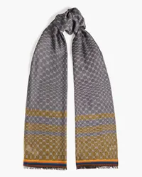 Paul Smith Frayed printed cotton-blend jacquard scarf - Gray Gray