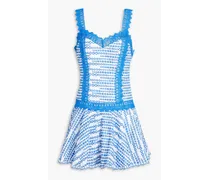 Avila lace-trimmed broderie anglaise cotton-blend mini dress - Blue