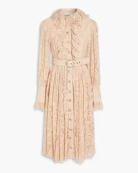 Zimmermann Belted embellished lace midi shirt dress - Pink Pink