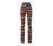 Brushed striped cotton-blend slim-leg pants - Purple