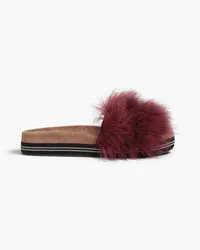 Brunello Cucinelli Feather-embellished suede slides - Burgundy Burgundy