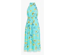 Lupin floral-print plissé-chiffon midi dress - Blue