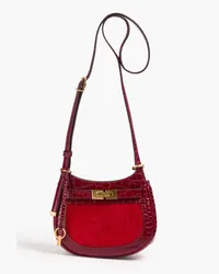 Tory Burch Lee Radziwill croc-effect leather and suede cross-body bag - Burgundy Burgundy