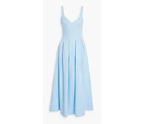 Selene pleated striped linen-blend maxi dress - Blue