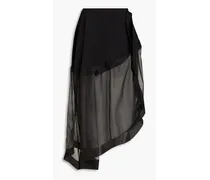 Ruffled silk-satin crepe and voile maxi skirt - Black