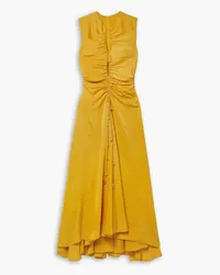 Altuzarra Kaya asymmetric ruched cutout satin-crepe maxi dress - Yellow Yellow