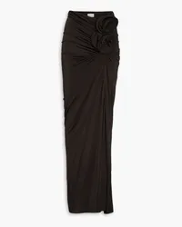 Magda Butrym Draped floral-appliquéd jersey maxi skirt - Brown Brown