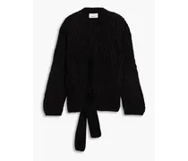 Tie-front ribbed-knit sweater - Black