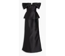 Off-the-shoulder duchesse-satin gown - Black
