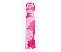 Button-detailed space-dyed crochet-knit maxi dress - Pink