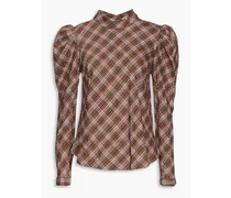 Isabel checked cotton-blend top - Brown