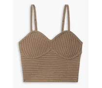 Cropped ribbed-knit bustier top - Neutral