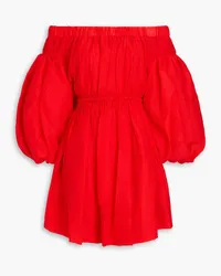 REJINA PYO Beth off-the-shoulder ruched lyocell-blend crepe mini dress - Red Red