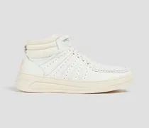 Perforated textured-leather high-top sneakers - White
