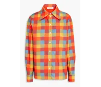 Checked cotton-poplin shirt - Orange