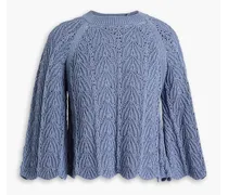 Cabra scalloped crochet-knit cotton sweater - Blue