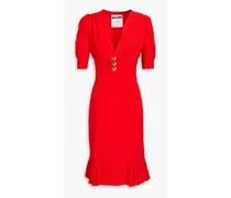Ruffled gathered silk-blend crepe dress - Red