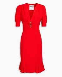 Moschino Ruffled gathered silk-blend crepe dress - Red Red