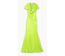 Twisted draped satin gown - Green
