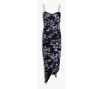 Maisie ruched floral-print stretch-mesh midi dress - Black