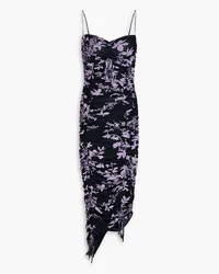 NICHOLAS Maisie ruched floral-print stretch-mesh midi dress - Black Black