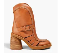 Whipstitched leather ankle boots - Brown