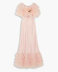 Rodarte Appliquéd ruffled silk-organza maxi dress - Pink Pink